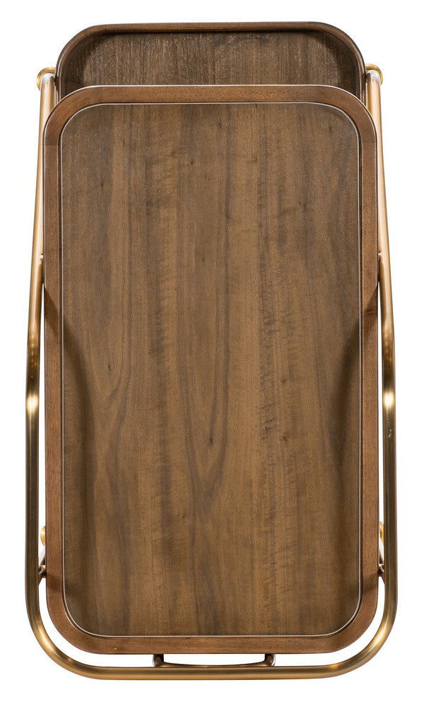 Hooker Furniture Commerce Walnut Veneer Rolling Bar Cart with Smoked Glass Top for Entertaining 7228-50763-85