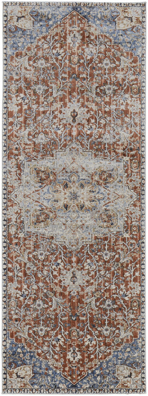 Feizy Rugs Kaia Luxurious Low Pile Area Rug – Soft, Durable Polypropylene Blend With Transitional Medallion Design Orange,Ivory,Blue Polypropylene,Viscose,Polyester Kai39hxfredblui10