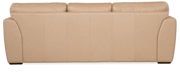 Hooker Furniture Keys Semi-Aniline Leather Sofa With Transitional Design, Thick Arms & Dark Wood Block Feet, Luxurious Craftsmanship Beige SS117-03-080