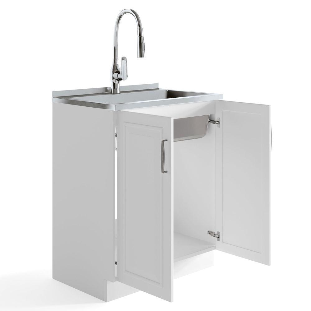 English Elm Darwin - Stylish 28" Laundry Cabinet With Deep Stainless Steel Sink & Pull-Out Faucet For Easy Use B136P158794