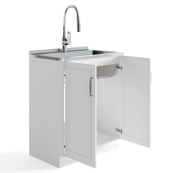 English Elm Darwin - Stylish 28" Laundry Cabinet With Deep Stainless Steel Sink & Pull-Out Faucet For Easy Use B136P158794