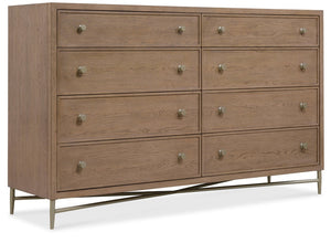 Hooker Furniture Sonnet Wren Eight-Drawer Dresser With Cane Accents, White Oak Veneer, Cedar-Lined Drawers, Metal Base 6072-90002-85