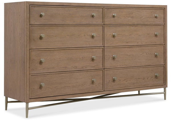 Hooker Furniture Sonnet Wren Eight-Drawer Dresser With Cane Accents, White Oak Veneer, Cedar-Lined Drawers, Metal Base 6072-90002-85