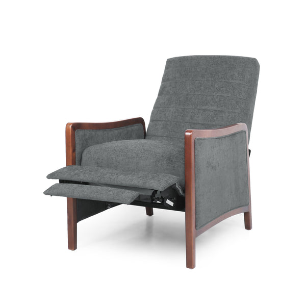 English Elm Christopher Knight Home® - Fabric Mid-Century Recliner Chair Grey – Pushback Upholstered Seat, Channel Stitching, Birch Wood Frame, Cozy 70451.00FGRY