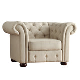 Homelegance By Top-Line Pietro Tufted Scroll Arm Chesterfield Chair Beige Linen