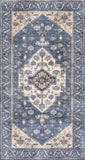 Nourison Brilliance Machine Washable WSB03 Machine Made Power-loomed Ornamental Border Indoor Only Vintage Bohemian Rug Denim, Denim 100% Polyester 99446914187