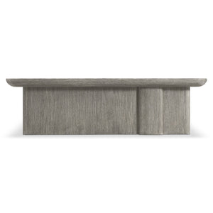 Bernhardt Bernhardt Monolith Cocktail Table In Wirebrushed Puma Oak — Sculptural Plinth Base, Rounded Top, Casters (64" W) 343015