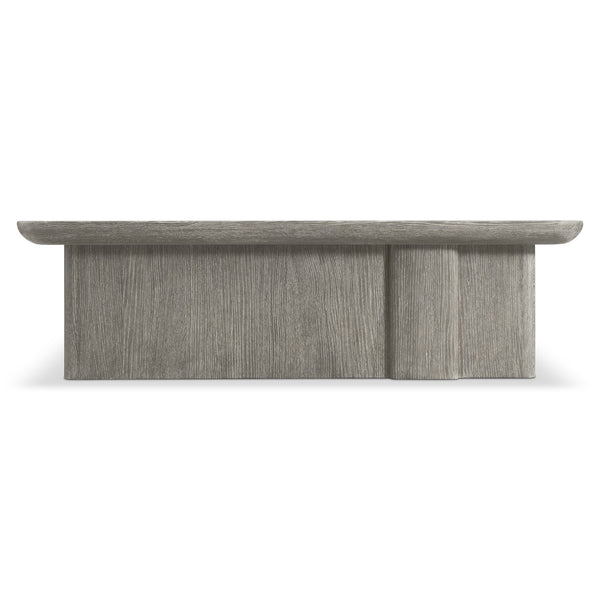 Bernhardt Bernhardt Monolith Cocktail Table In Wirebrushed Puma Oak — Sculptural Plinth Base, Rounded Top, Casters (64" W) 343015