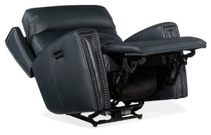 Hooker Furniture Ruthe Zero Gravity Power Recliner With Top-Grain Leather, Usb Port, Pewter Nailhead Trim Elegance Dark Blue SS704-PHZ1-049