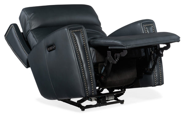 Hooker Furniture Ruthe Zero Gravity Power Recliner With Top-Grain Leather, Usb Port, Pewter Nailhead Trim Elegance Dark Blue SS704-PHZ1-049