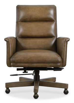 Hooker Furniture Starling Executive Swivel Tilt Chair With Semi-Aniline Top-Grain Leather, Channeled Back & Wood Base Brown EC822-078
