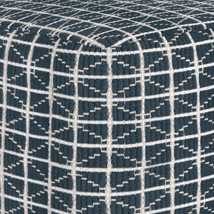 English Elm Noreen Square Pouf Ottoman — Handcrafted Cotton Woven Pattern, Supportive Dense Bead Filling, 18" Blue B136P159330