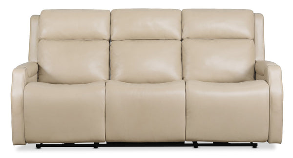 Hooker Furniture Nelson Zero Gravity Power Sofa With Power Headrests, Lumbar Support, Usb Charging, Top-Grain Leather Beige SS836-PHZL3-070