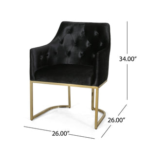 English Elm Christopher Knight Home® - CLUB Plush Altay Velvet Armchair with Gold Accents and Curved Modern Glam Design, Luxe Accent Seat Black 65362.00