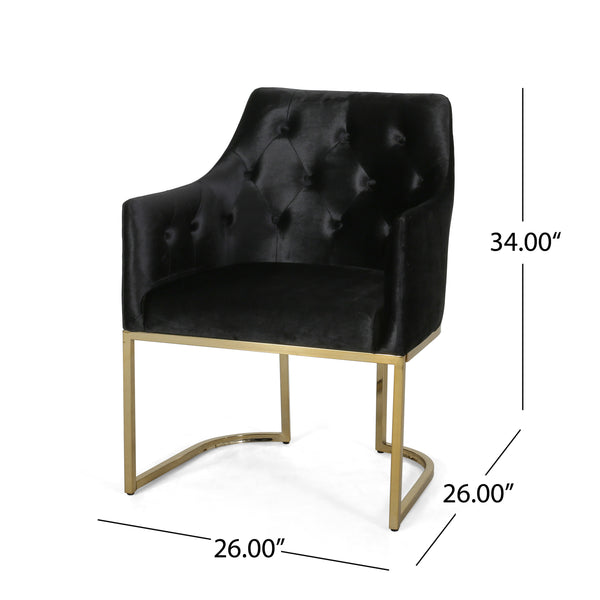 English Elm Christopher Knight Home® - CLUB Plush Altay Velvet Armchair with Gold Accents and Curved Modern Glam Design, Luxe Accent Seat Black 65362.00