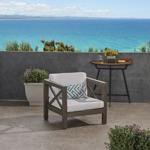 English Elm Brava Outdoor Acacia Wood Club Chair with Slatted Cross-back Mid-century Patio Design 65545.00WHI