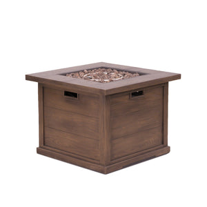 English Elm Outdoor Square Gas Fire Pit 40000 Btu Mgo Wood Grain Finish Propane Tank Enclosed 61907.00-40K