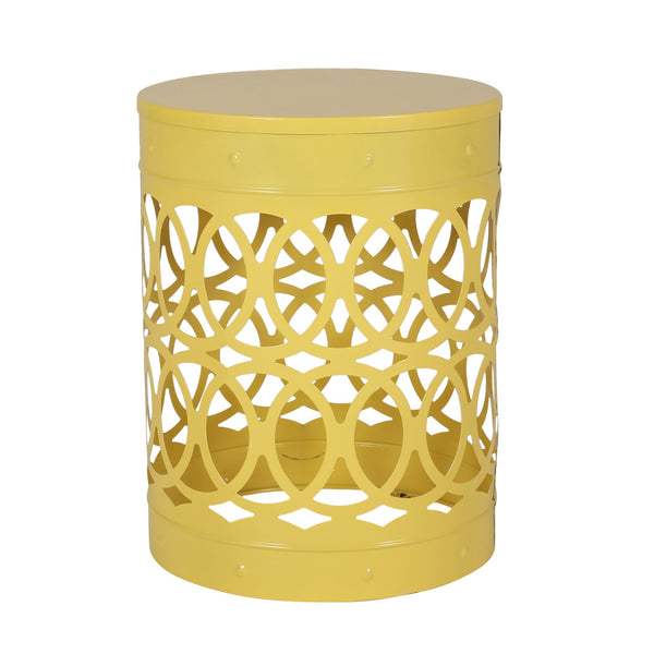 English Elm Outdoor Powder-coated Iron End Table with Geometric Cutout Design for Patio Lounging Yellow 73607.00YLW