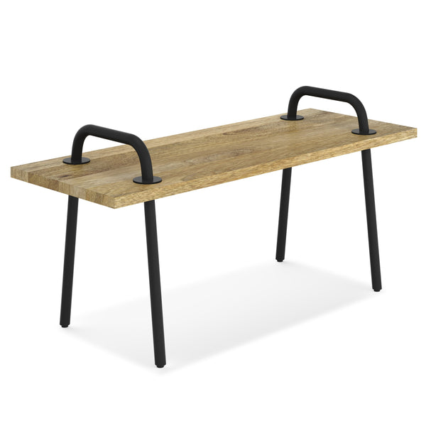 English Elm Berkeley Small Entryway Bench - Handcrafted Natural Mango Wood With Industrial Metal Accents B136P158493