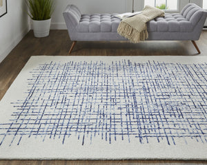 Feizy Rugs Maddox Hand-tufted Wool Abstract Rug In Soft Neutrals And Deep Blues For Contemporary Spaces Ivory,Blue Wool Mdx8630fivynvyg00