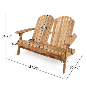 English Elm Christopher Knight Home® - MALIBU Acacia Wood Adirondack Loveseat with Slatted Back for Patio, Durable Weather-Resistant Comfort and Style Natural 46 L x 24 W x 11.75 H 61679.00