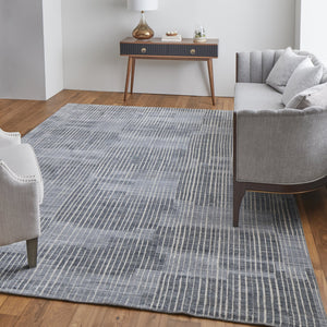 Feizy Rugs Eas69ahf Eastfield Artisanal Hand-woven Viscose And Wool Abstract Rug - Modern Style For Any Space Blue,Ivory,Gray Viscose,Wool Eas69ahfblubgeg00