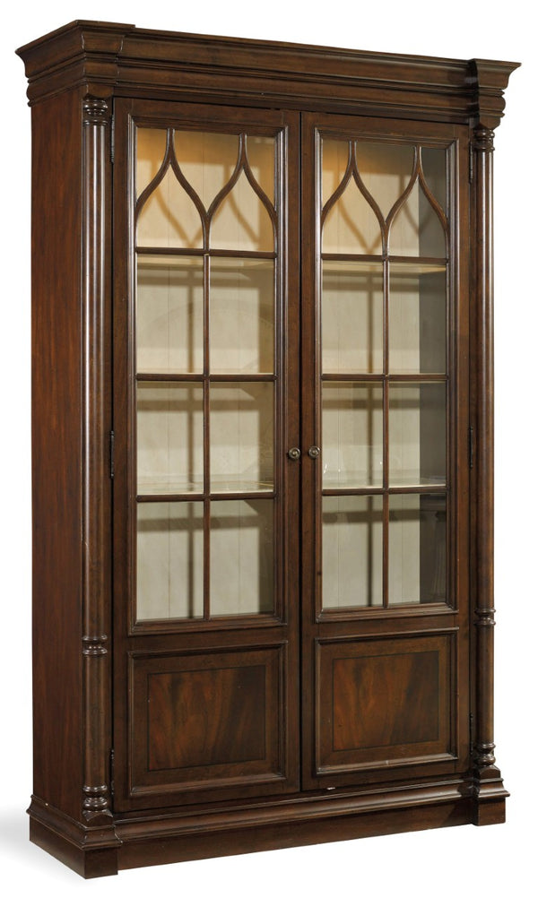 Hooker Furniture Leesburg Mahogany Display Cabinet With Arched Fretwork, Adjustable Glass Shelves & Touch Lighting 5381-75906