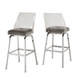 Homelegance By Top-Line Darrion Velvet Bar Height Swivel Stools (Set of 2) Grey Metal