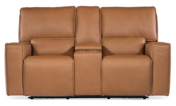 Hooker Furniture Miles Zero Gravity Console Loveseat With Semi-Aniline Leather, Power Headrests, Usb Port & Storage 41.00 L x 75.00W x 41.50H SS727-PHZC2-084