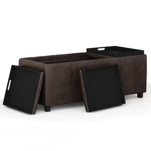 English Elm Avalon Storage Ottoman - Distressed Brown Vegan Leather With Serving Trays & Hidden Storage Solutions B136P158253