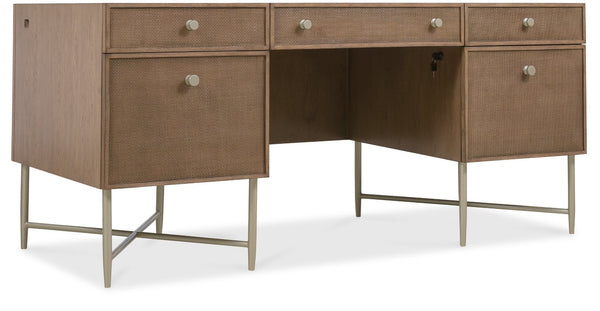 Hooker Furniture Sonnet Executive Desk With Wren Oak Veneer, Cane Drawers, Reversible Writing Surface & Wire Mgmt 6072-10462-85