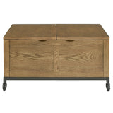 Homelegance By Top-Line Millie Square Storage Trunk Coffee Table with Iron Casters Oak MDF