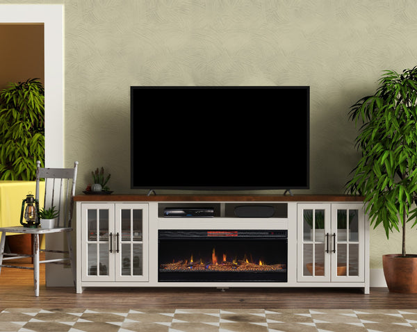 Legends Furniture Bridgevine Home Hampton 97 Inch Fireplace Tv Stand Console For Tvs Up To 100 Inches, Jasmine Whitewash And Barnwood Finish Barnwood And White Wash, White Poplar Solids And Okoume Veneers With Knotty Alder Top Ht5410.Bjw