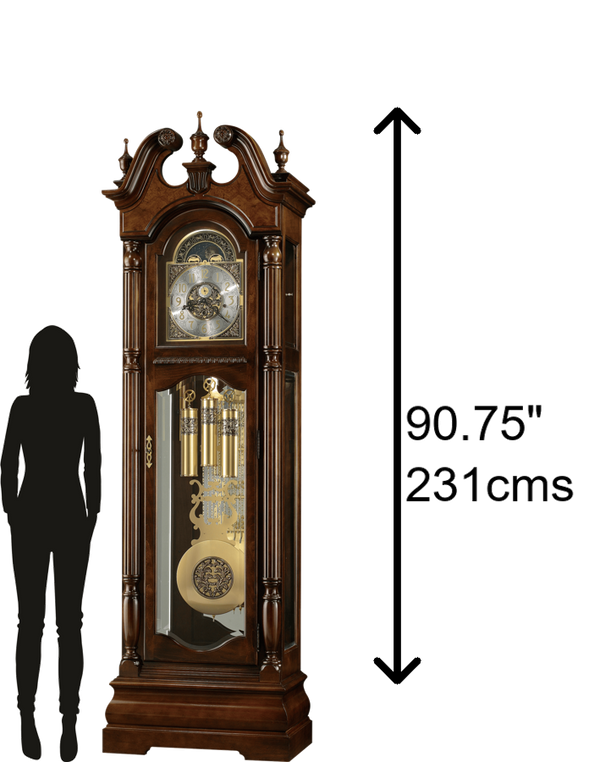 Hekman Furniture 611142 Edinburg Grandfather Clock - Elegant Cherry Bordeaux, Illuminated Dial & Precision Chime Features Cherry Bordeaux Edinburg Grandfather Clock 611142