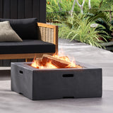 Christopher Knight Home® - Noble House - Berwick Outdoor Lightweight Concrete Wood Burning Square Fire Pit, Dark Gray