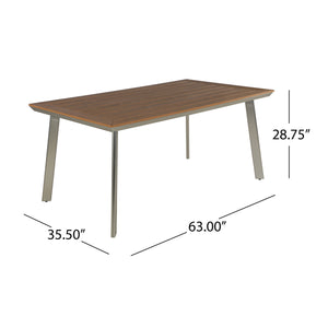 English Elm Christopher Knight Home® - LEEDS Eucalyptus Wood-Top Dining Table with Rust-Proof Aluminum Frame for Outdoor Patio Seating of 6 62762.00SIL