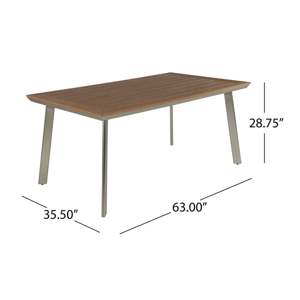 English Elm Christopher Knight Home® - LEEDS Eucalyptus Wood-Top Dining Table with Rust-Proof Aluminum Frame for Outdoor Patio Seating of 6 62762.00SIL