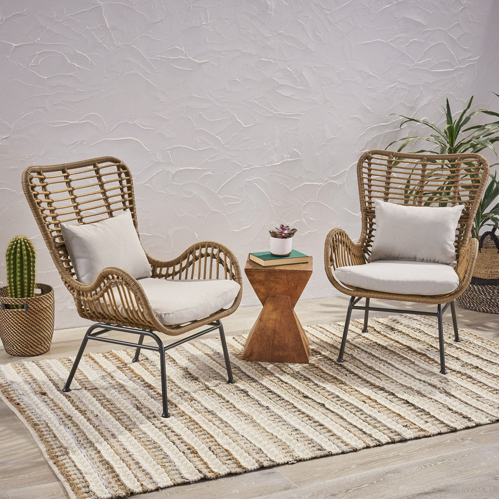 English Elm Tapscott All-weather Rattan Outdoor Accent Chairs Set of 2 with Cushions 65044.00LBRN