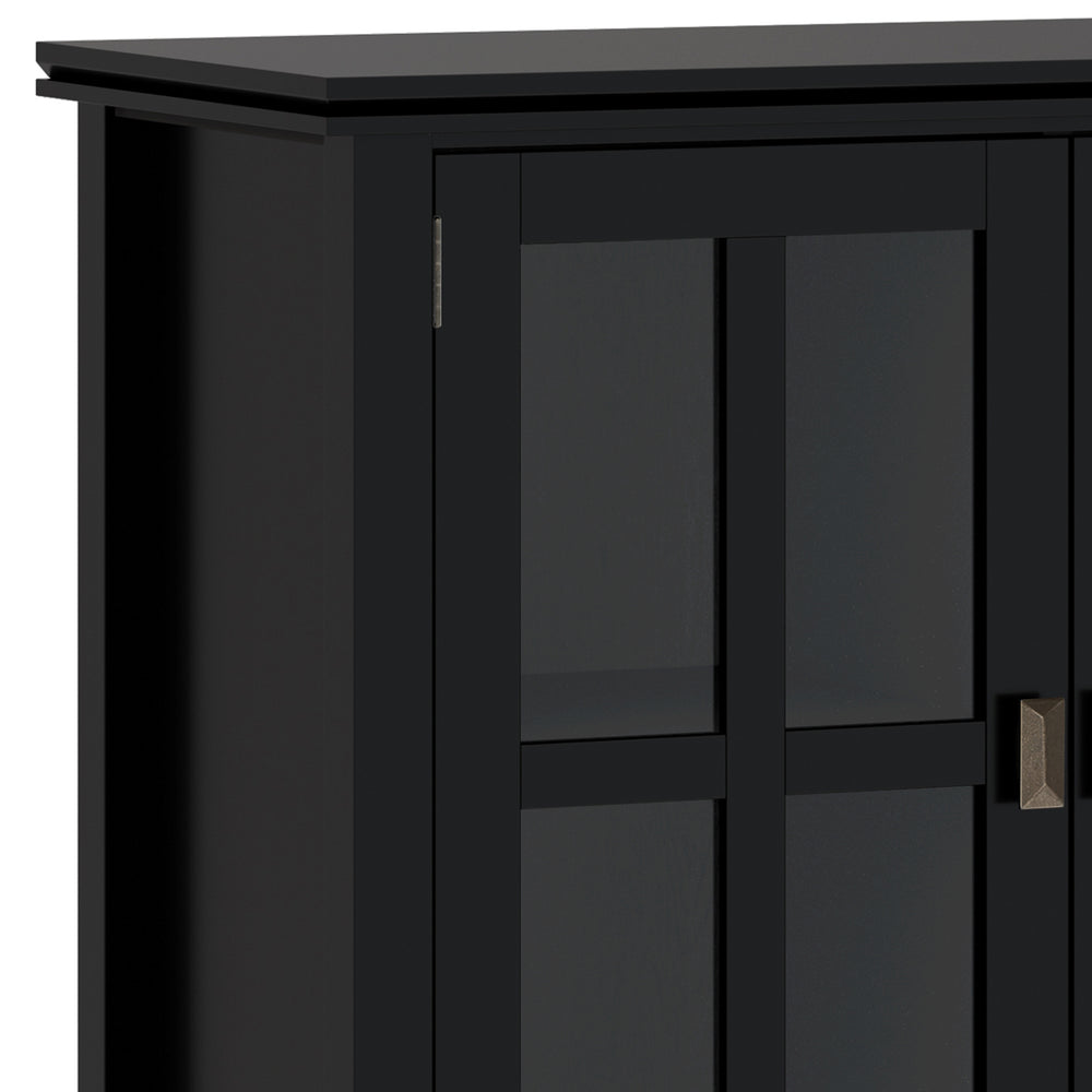 English Elm Artisan Wide 4-Door Storage Cabinet - Handcrafted Black Wood With Glass Doors For Versatile Style B136P158420