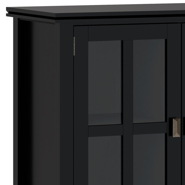 English Elm Artisan Wide 4-Door Storage Cabinet - Handcrafted Black Wood With Glass Doors For Versatile Style B136P158420