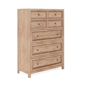 A.R.T. Furniture Post Drawer Chest - Stylish Cracked Almond Finish, 7 Spacious Drawers With Cedar Lining & Soft-close Glides Light Brown Ash & Pine Solid,Plank,Effect Flakey Oak And Birch Veneer,Metal 288151-2355