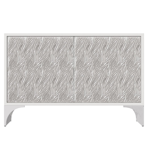 Bernhardt Bernhardt Stratum Door Chest With Carved Resin Fronts, Fossil White Faux-Stone & Polished Nickel Base 325115