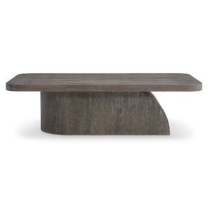 Bernhardt Bernhardt Sculptural Dama Cocktail Table In Wire-Brushed Brun Oak With Cantilevered Sloped Base & Casters 548018