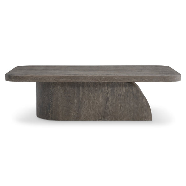 Bernhardt Bernhardt Sculptural Dama Cocktail Table In Wire-Brushed Brun Oak With Cantilevered Sloped Base & Casters 548018