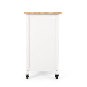 English Elm Christopher Knight Home® - Kitchen Island Cart with Solid Rubberwood Top, 41.75" Mobile Island with Drawer, Cabinet, Shelves & Wheels White 67756.00NATWHT