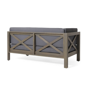 English Elm Brava Acacia Wood Outdoor Modular Sofa Set Mid-century Slatted Cross-back Patio Seating 57967-8-64489DGY-64496GRY