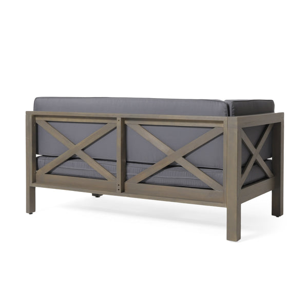 English Elm Brava Acacia Wood Outdoor Modular Sofa Set Mid-century Slatted Cross-back Patio Seating 57967-8-64489DGY-64496GRY