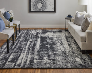 Feizy Rugs Cod8929f Coda Abstract Hand-woven Wool & Viscose Rug - Bold Modern Design With High-low Pile Sheen Finish Black,White Wool,Viscose Cod8929fblkwhtc50