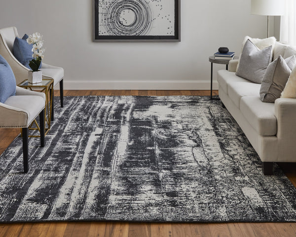 Feizy Rugs Cod8929f Coda Abstract Hand-woven Wool & Viscose Rug - Bold Modern Design With High-low Pile Sheen Finish Black,White Wool,Viscose Cod8929fblkwhtc50