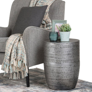 English Elm Johnsen 15-Inch Wide Handcrafted Tribal Pattern Metal Accent Table In Antique Silver Finish B136P158960